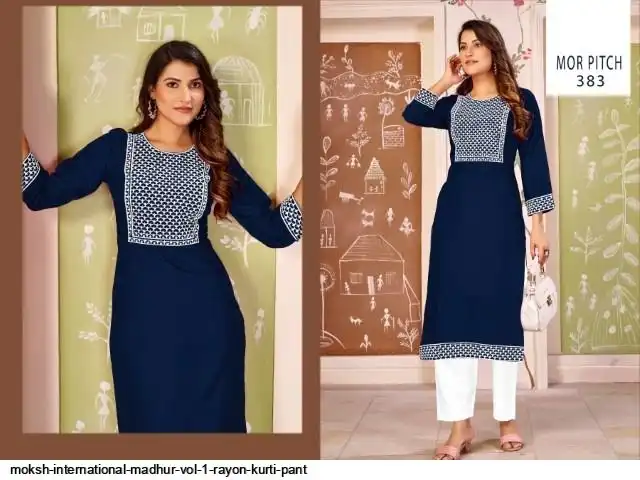 MOKSH INTERNATIONAL MADHUR VOL 1 RAYON KURTI PANT 383