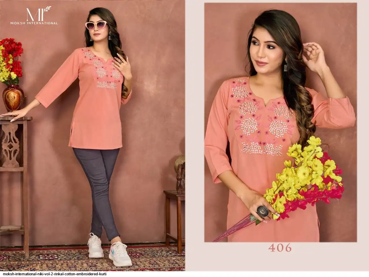 MOKSH INTERNATIONAL NIKI VOL 2 RINKAL COTTON EMBROIDERED KURTI 406