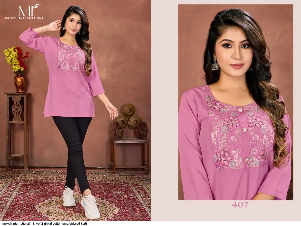 MOKSH INTERNATIONAL NIKI VOL 2 RINKAL COTTON EMBROIDERED KURTI 407