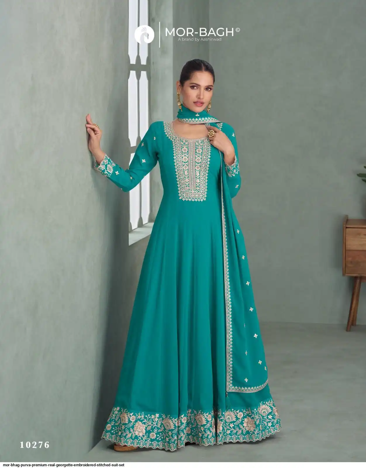 MOR BAGH PURVA PREMIUM REAL GEORGETTE EMBROIDERED STITCHED SUIT SET 10276
