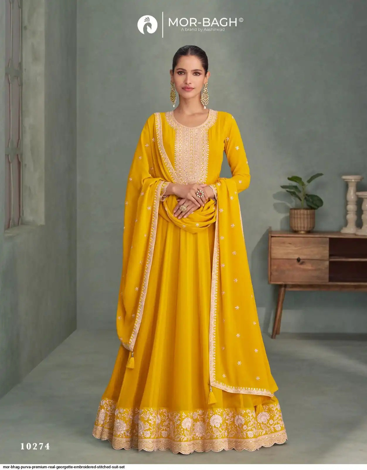 MOR BAGH PURVA PREMIUM REAL GEORGETTE EMBROIDERED STITCHED SUIT SET 10274
