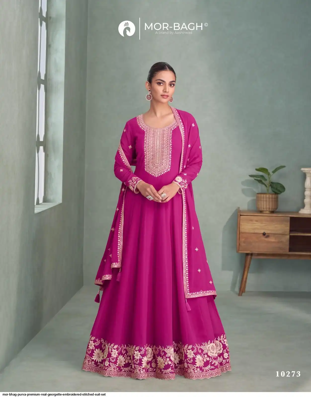 MOR BAGH PURVA PREMIUM REAL GEORGETTE EMBROIDERED STITCHED SUIT SET 10273