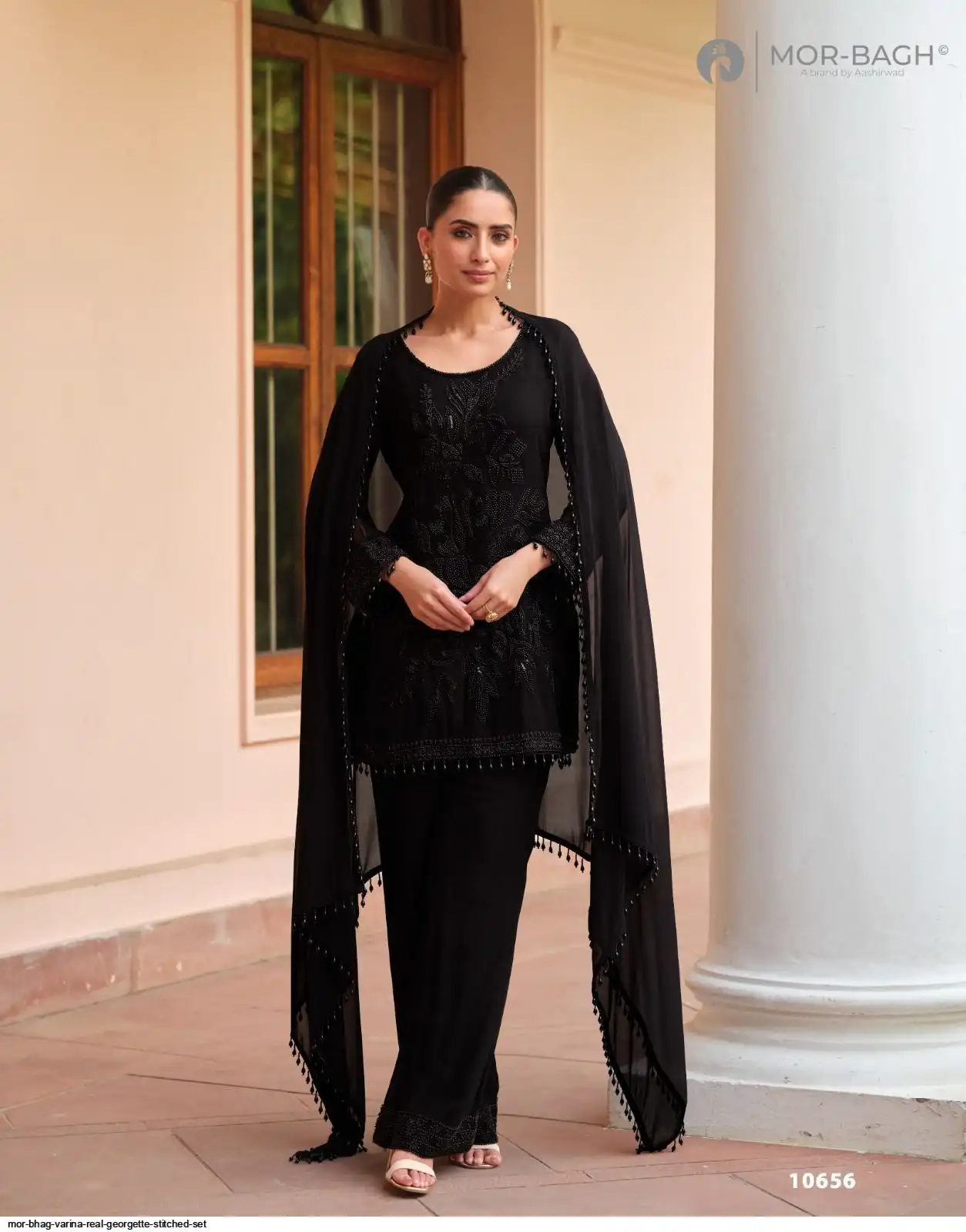 MOR BAGH VARINA REAL GEORGETTE STITCHED SET 10656