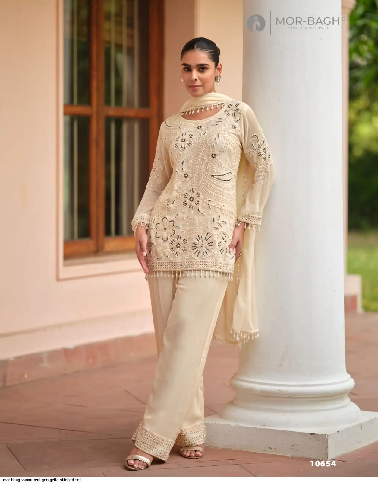 MOR BAGH VARINA REAL GEORGETTE STITCHED SET 10654