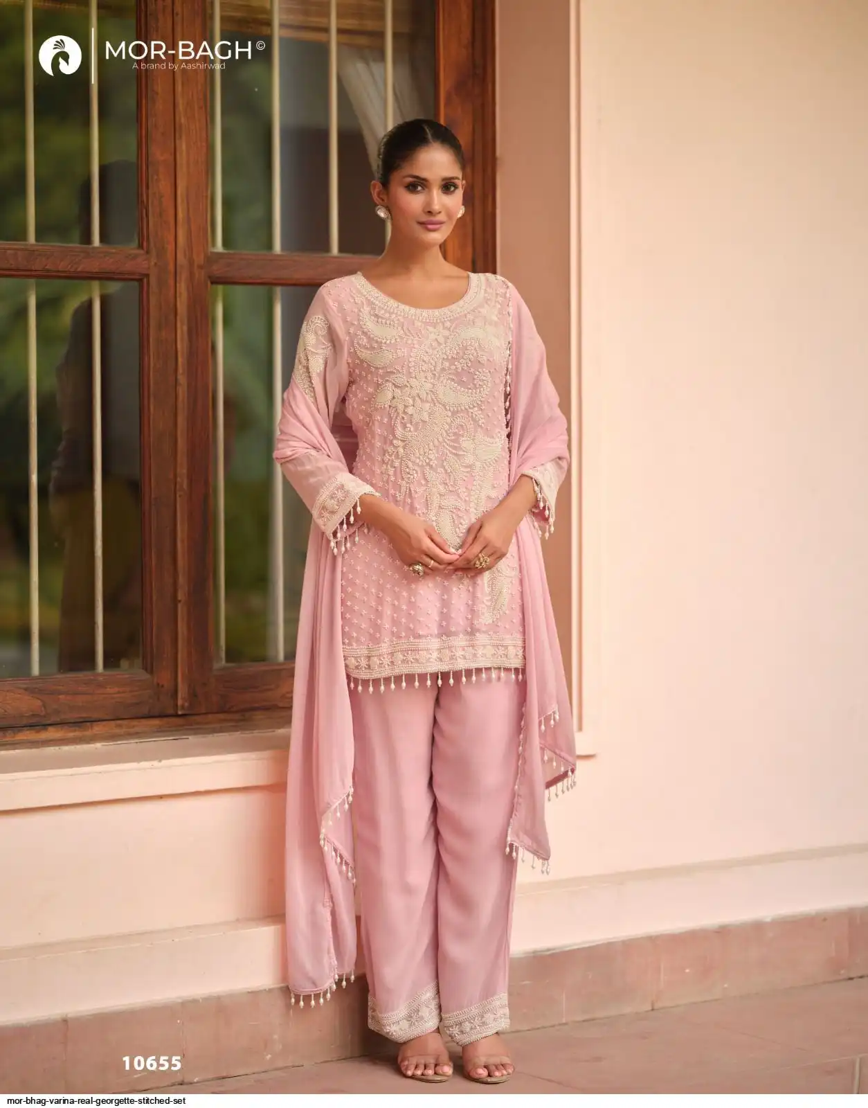 MOR BAGH VARINA REAL GEORGETTE STITCHED SET 10655