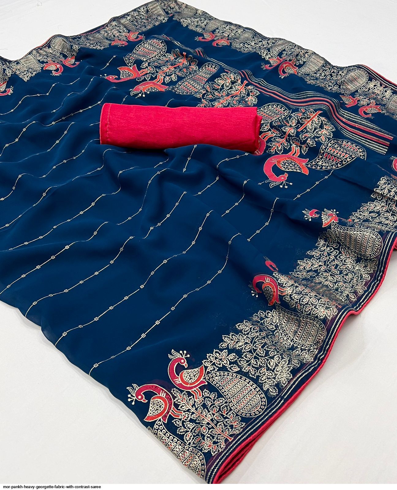 Mor Pankh Heavy Georgette Fabric With Contrast SAREE