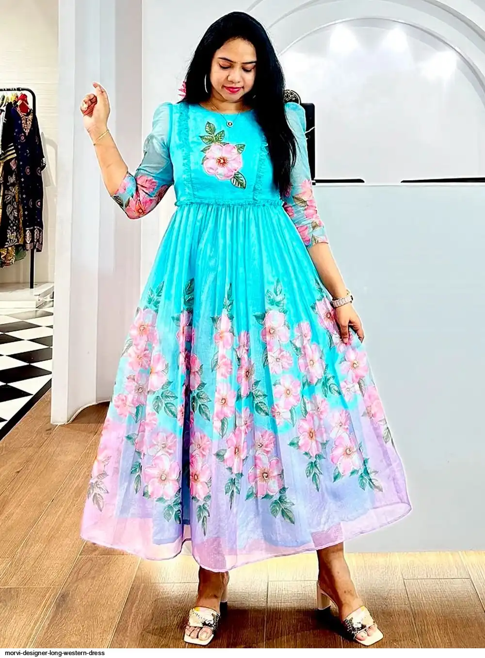 Morvi Western Wear 1 piece Long Western Dress Chanderi MIX Wholesale Catalog Morvi Western Wear 1 piece Long Western Dress Chanderi MIX Wholesale Catalog