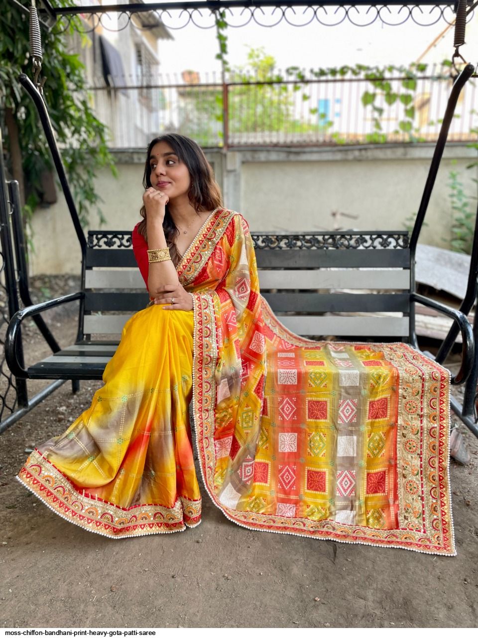 Red Lehariya Jaipuri Chiffon Saree KCLEH01