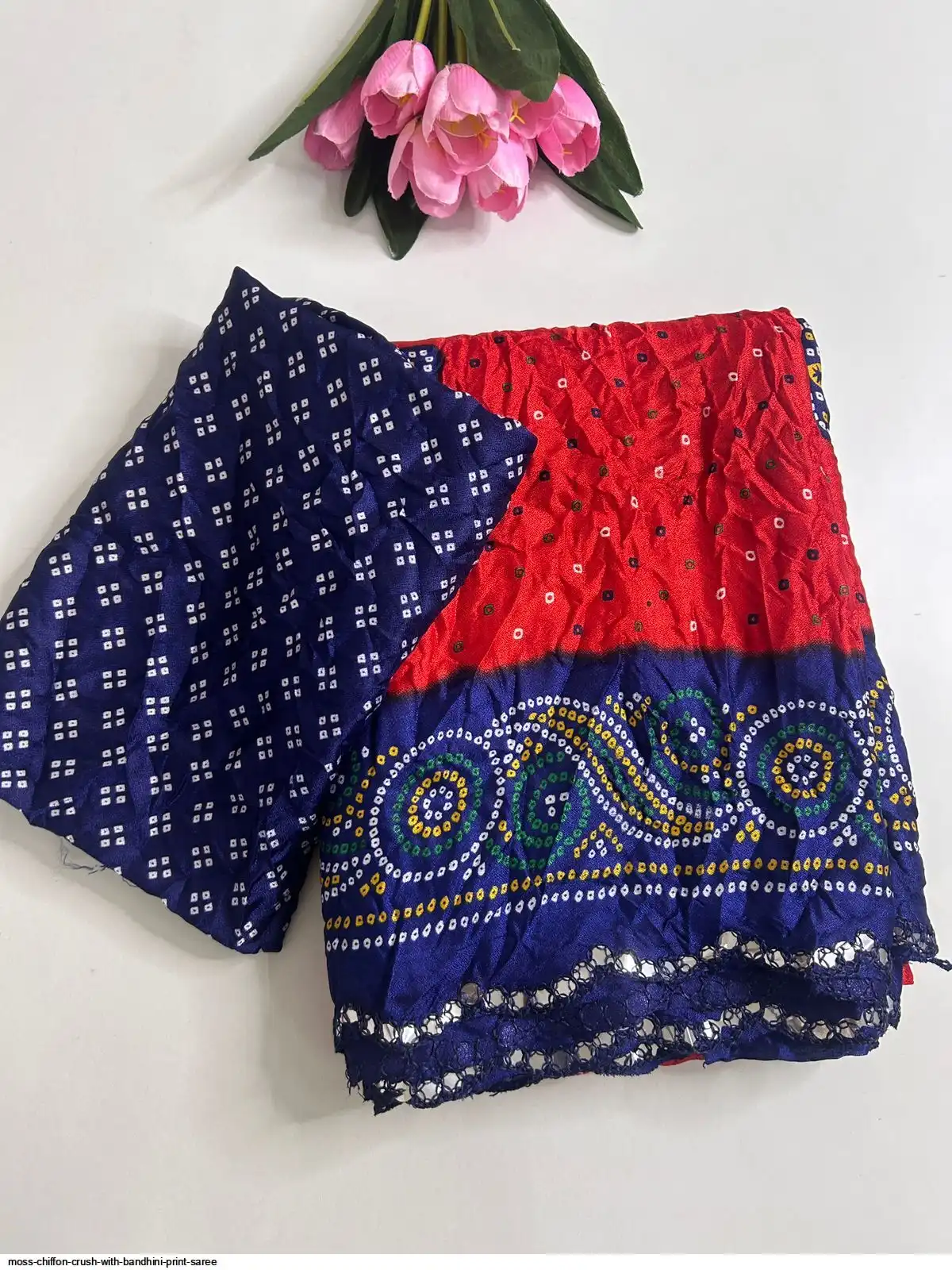 MOSS CHIFFON CRUSH WITH BANDHINI PRINT SAREE 4