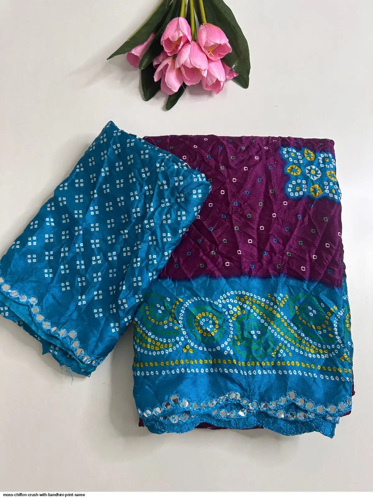 MOSS CHIFFON CRUSH WITH BANDHINI PRINT SAREE 7