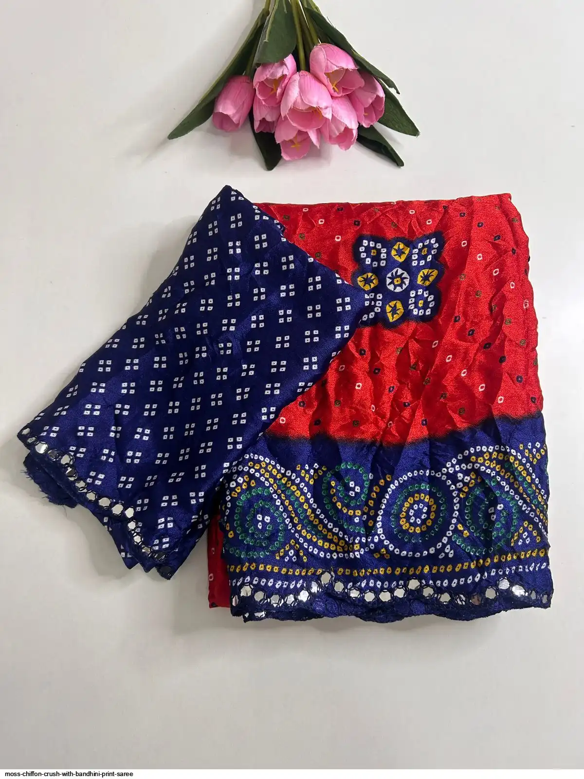 MOSS CHIFFON CRUSH WITH BANDHINI PRINT SAREE 8