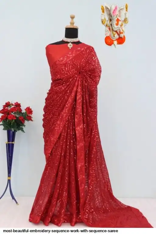 MOST BEAUTIFUL EMBROIDERY SEQUENCE WORK WITH SEQUENCE SAREE D