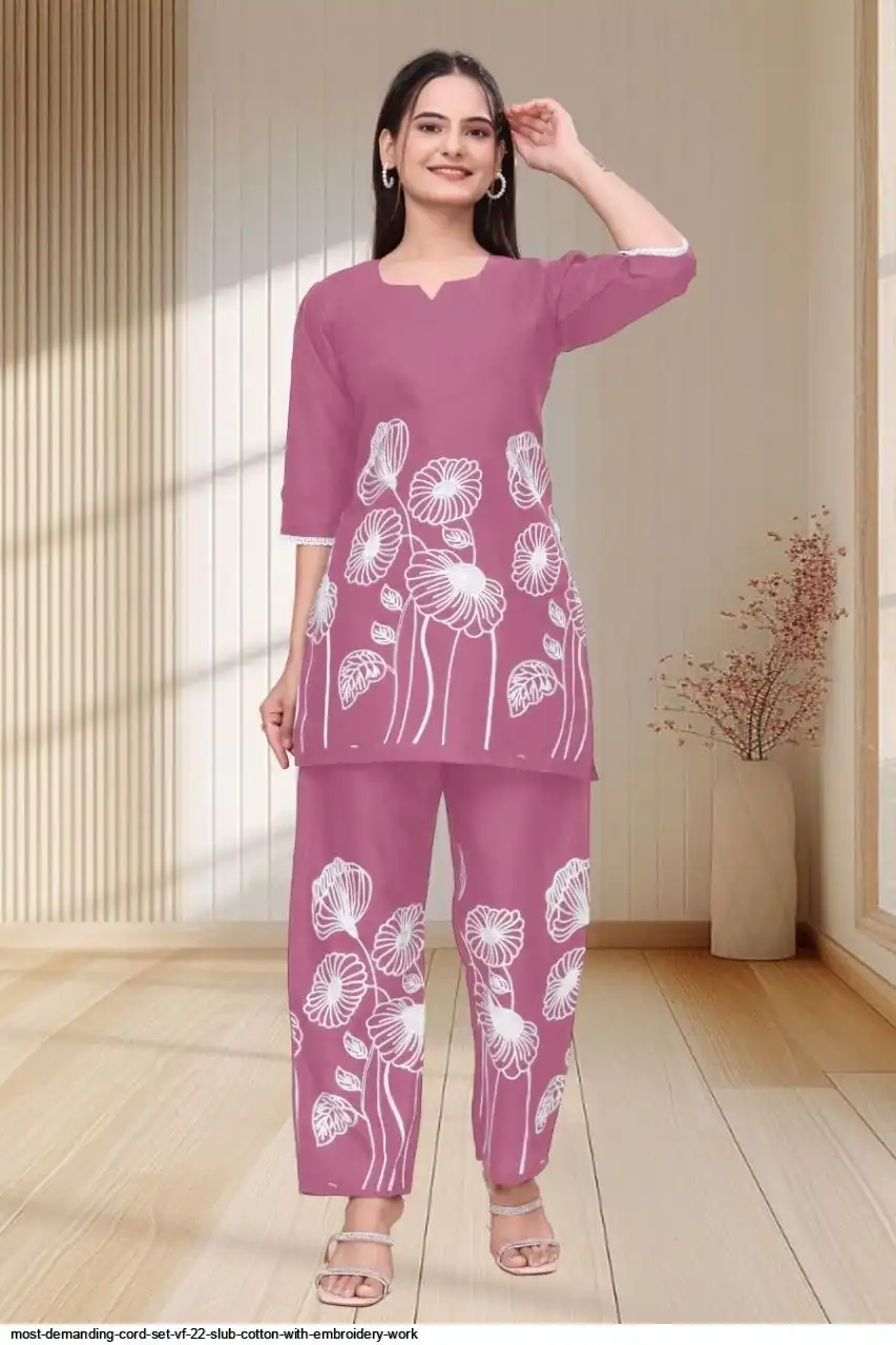 MOST DEMANDING CORD SET VF 22 SLUB COTTON WITH EMBROIDERY WORK A