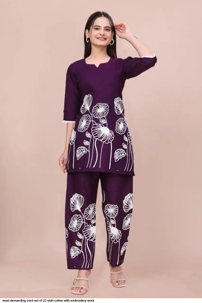 MOST DEMANDING CORD SET VF 22 SLUB COTTON WITH EMBROIDERY WORK B