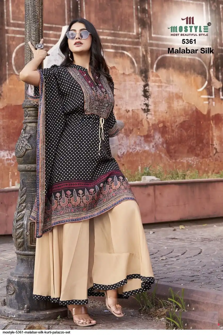 MOSTYLE MALABAR SILK KURTI PALAZZO SET 5361