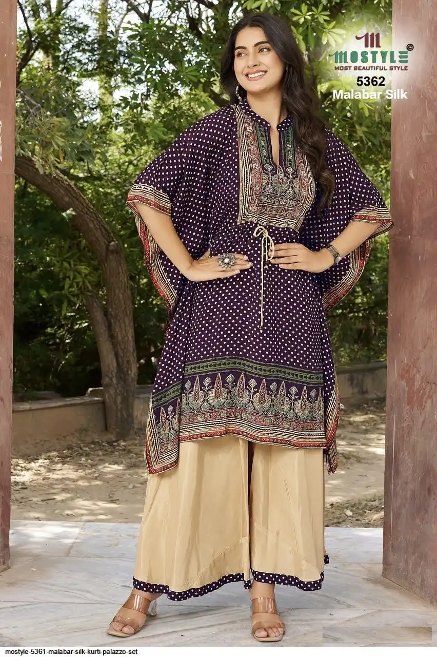 MOSTYLE MALABAR SILK KURTI PALAZZO SET 5362