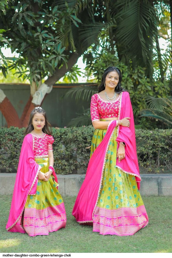 MOTHER DAUGHTER COMBO GREEN LEHENGA CHOLI