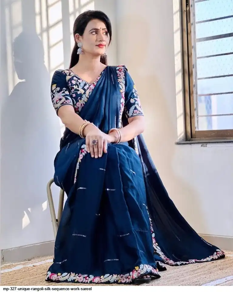 MP 327 UNIQUE RANGOLI SILK SEQUENCE WORK SAREE D
