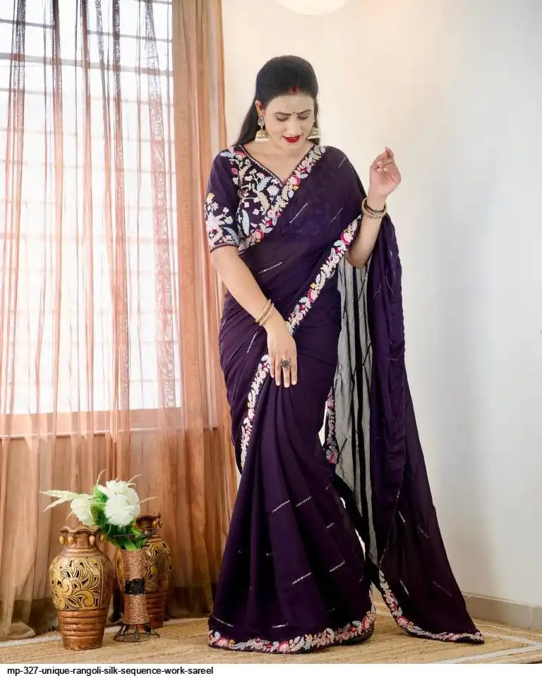 MP 327 UNIQUE RANGOLI SILK SEQUENCE WORK SAREE A