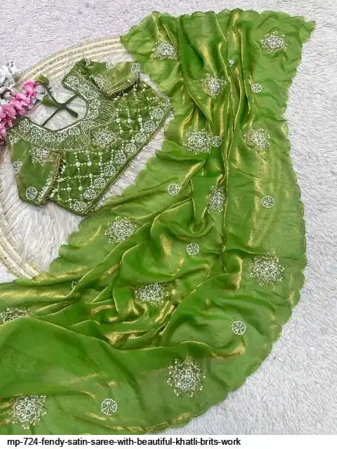 MP 724 FENDY SATIN SAREE WITH BEAUTIFUL KHATLI BRITS WORK C