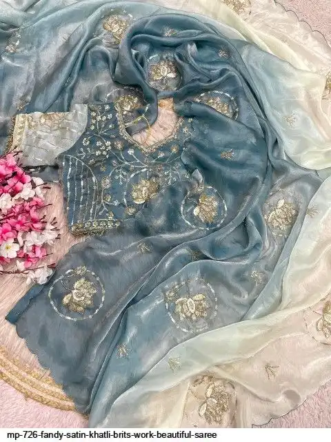 MP 726 FANDY SATIN KHATLI BRITS WORK BEAUTIFUL SAREE E
