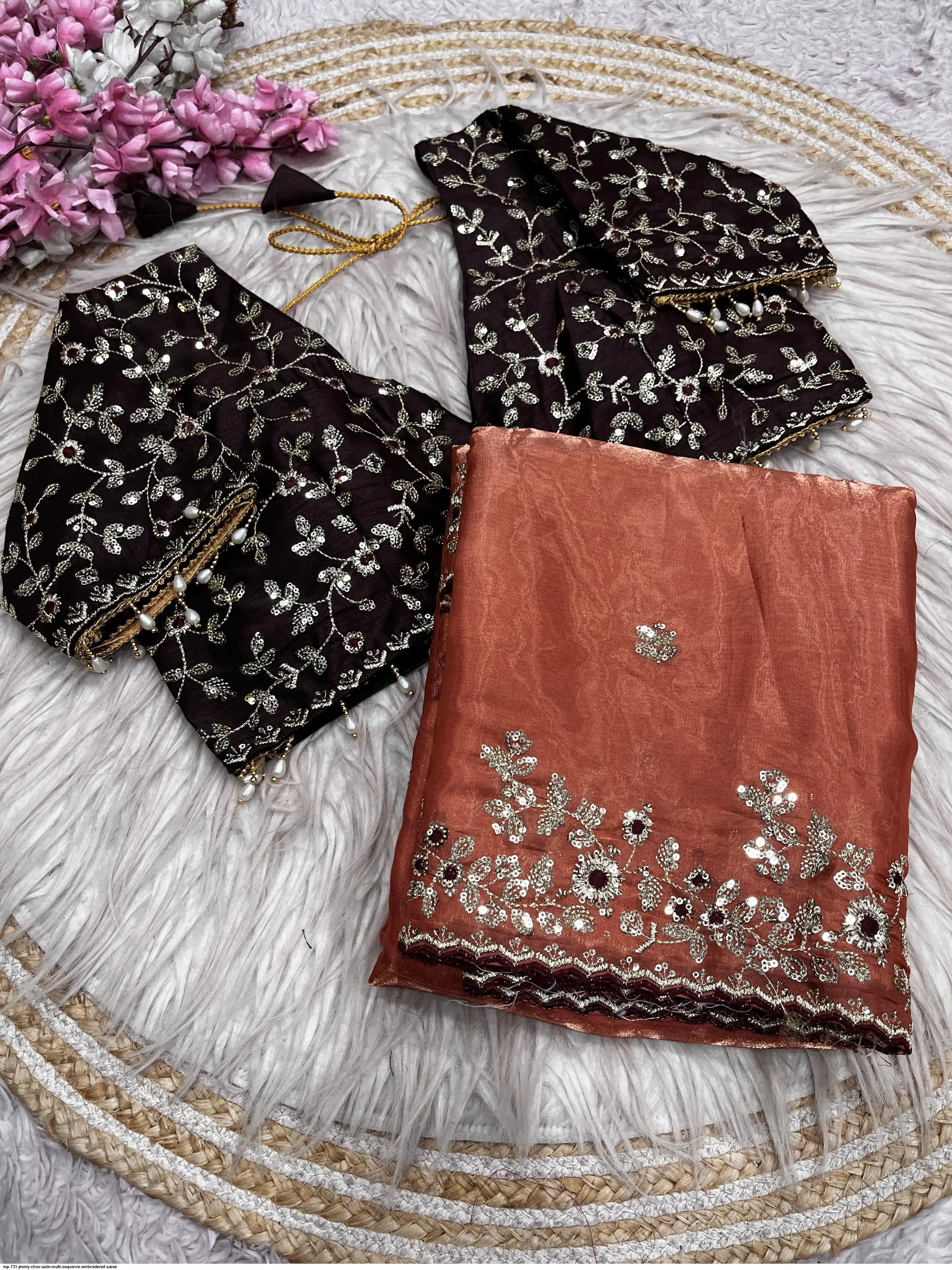 MP 731 JIMMY CHOO SATIN MULTI SEQUENCE EMBROIDERED SAREE A