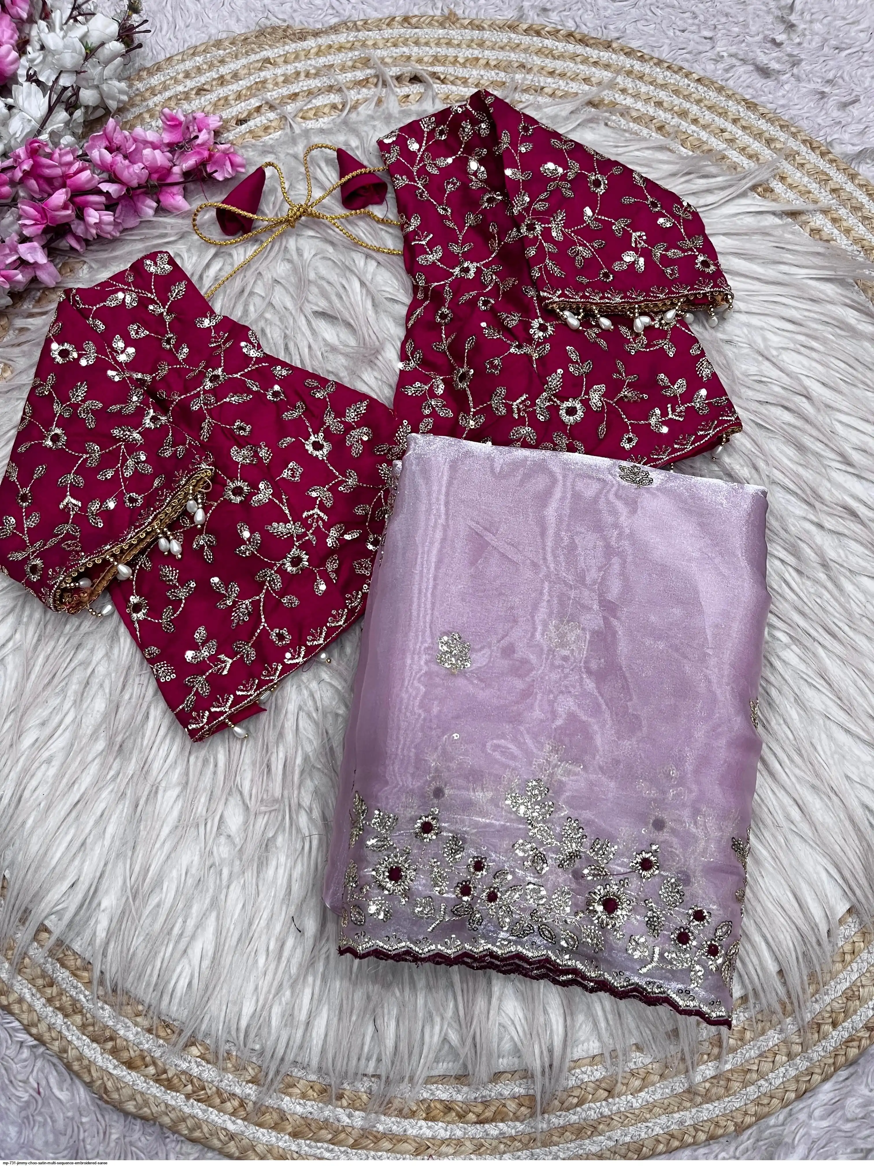 MP 731 JIMMY CHOO SATIN MULTI SEQUENCE EMBROIDERED SAREE B
