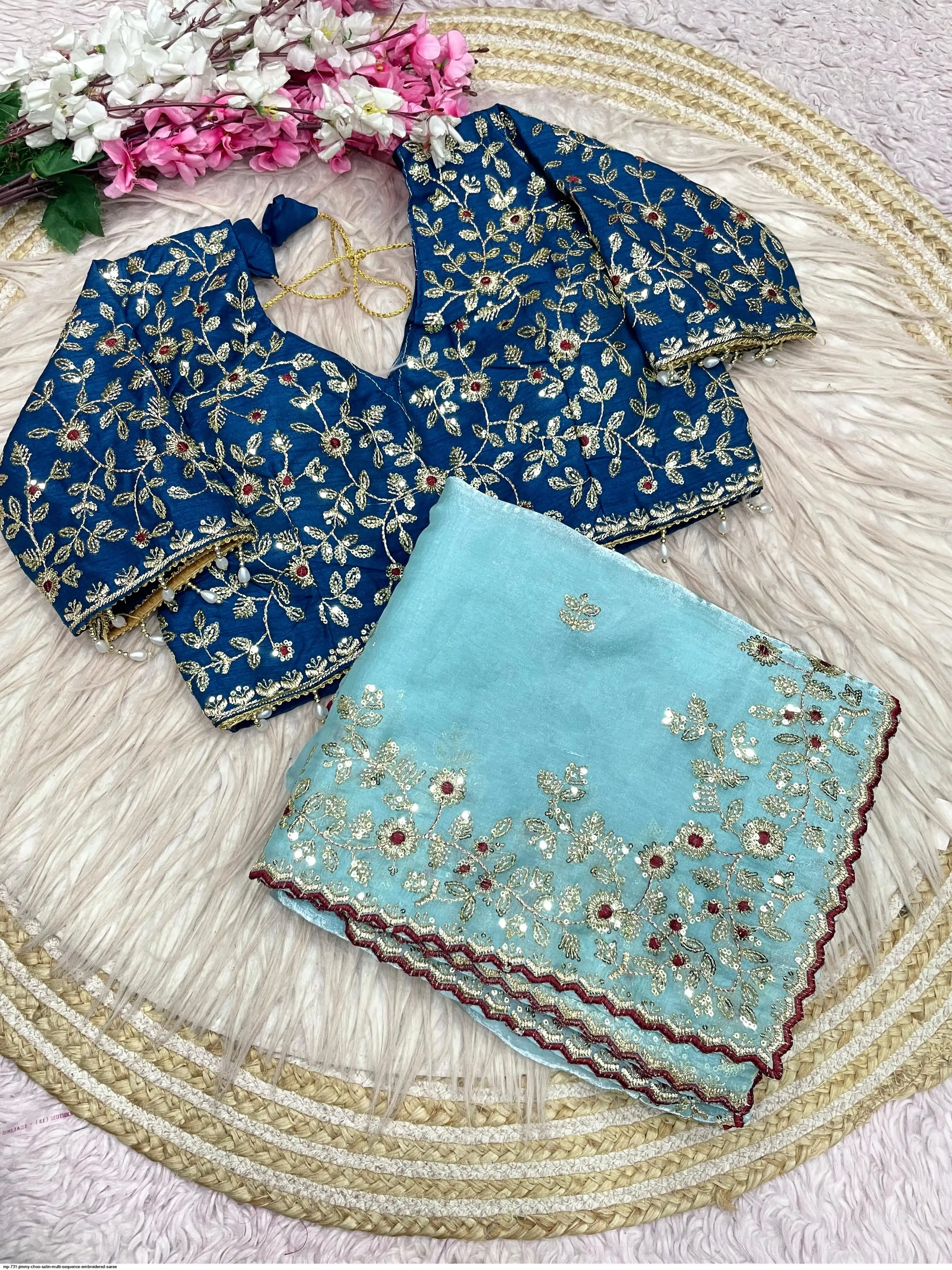 MP 731 JIMMY CHOO SATIN MULTI SEQUENCE EMBROIDERED SAREE C