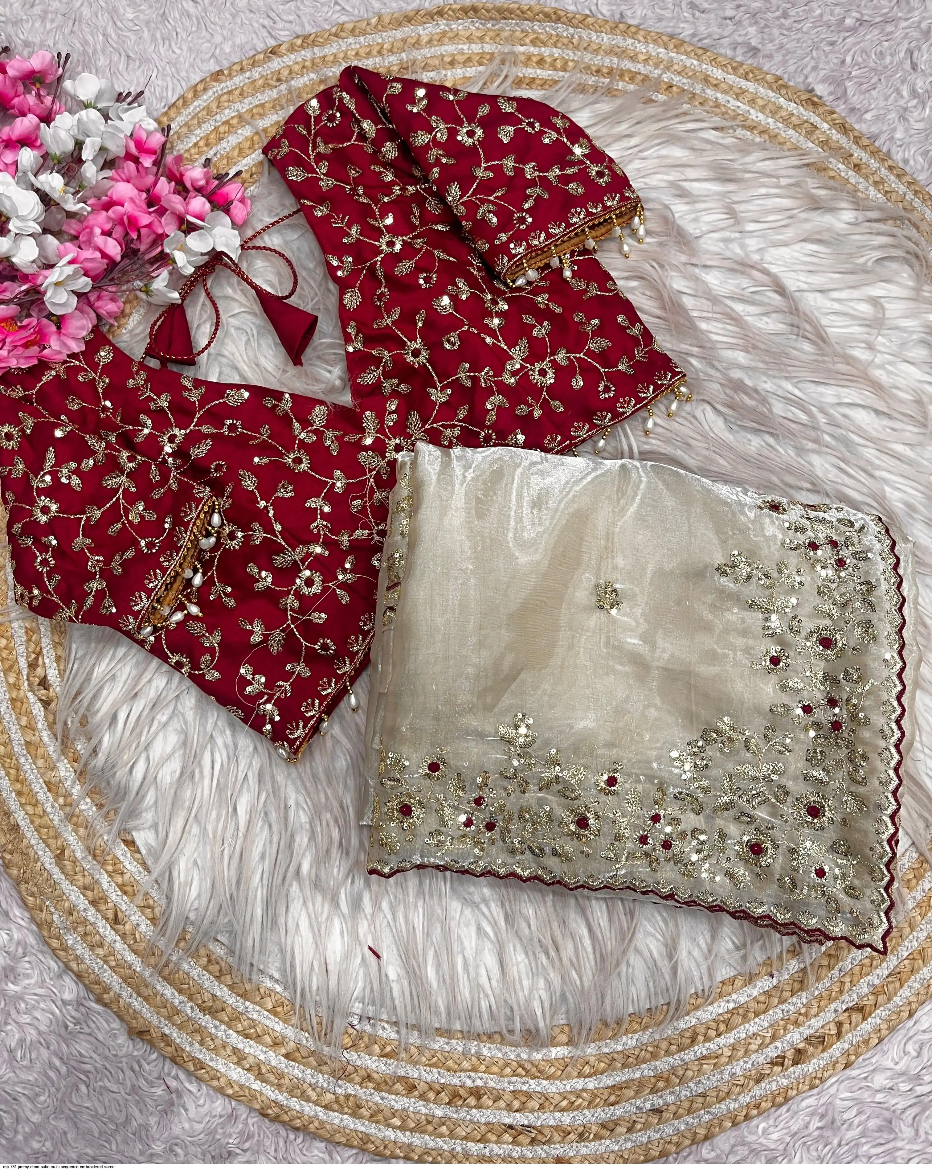 MP 731 JIMMY CHOO SATIN MULTI SEQUENCE EMBROIDERED SAREE D