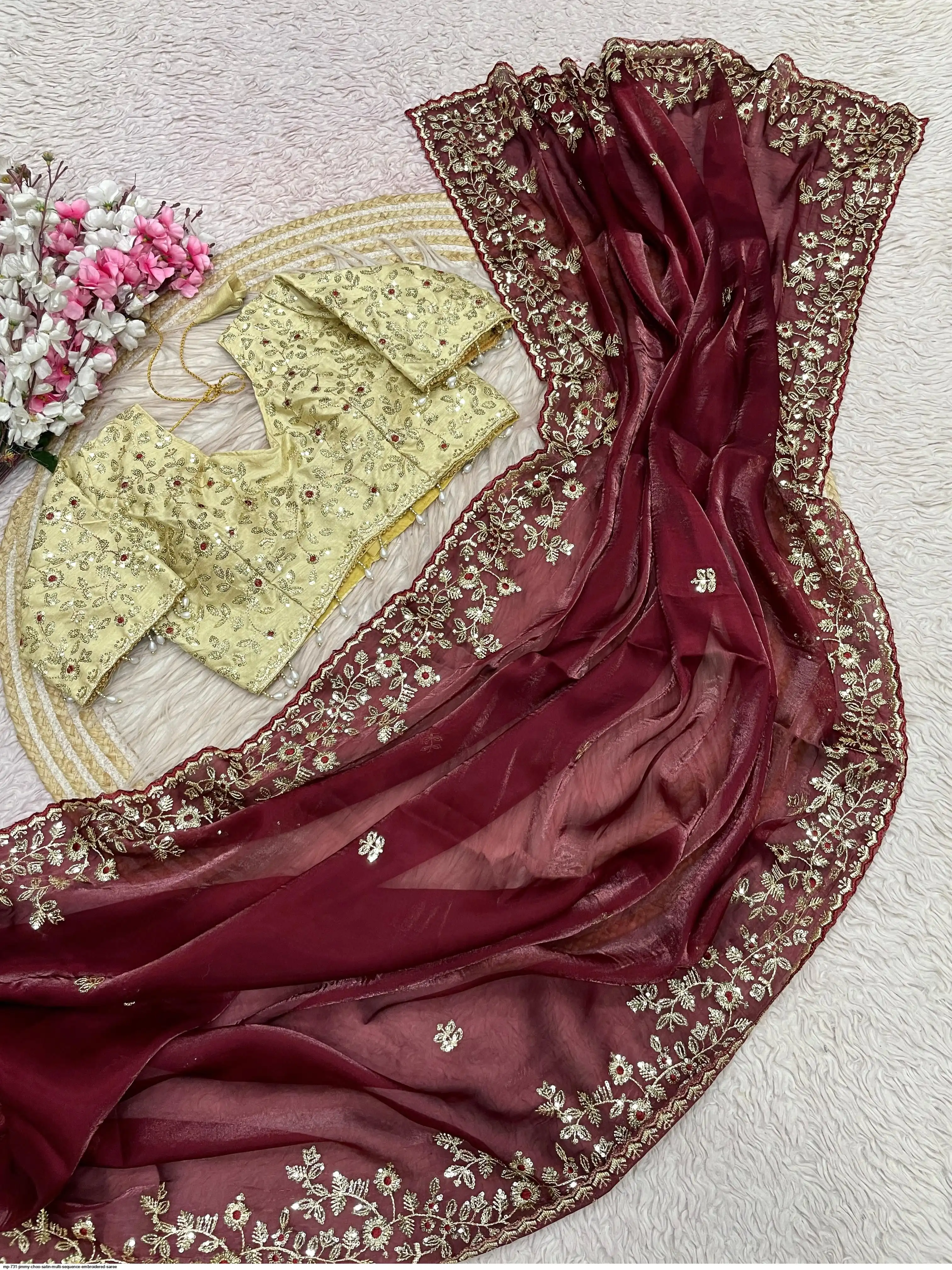 MP 731 JIMMY CHOO SATIN MULTI SEQUENCE EMBROIDERED SAREE F
