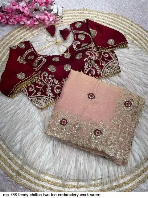 MP 736 FENDY CHIFFON TWO TON EMBROIDERY WORK SAREE C