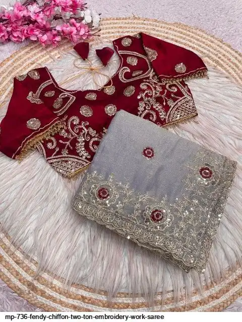 MP 736 FENDY CHIFFON TWO TON EMBROIDERY WORK SAREE B