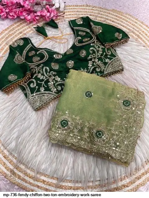 MP 736 FENDY CHIFFON TWO TON EMBROIDERY WORK SAREE D