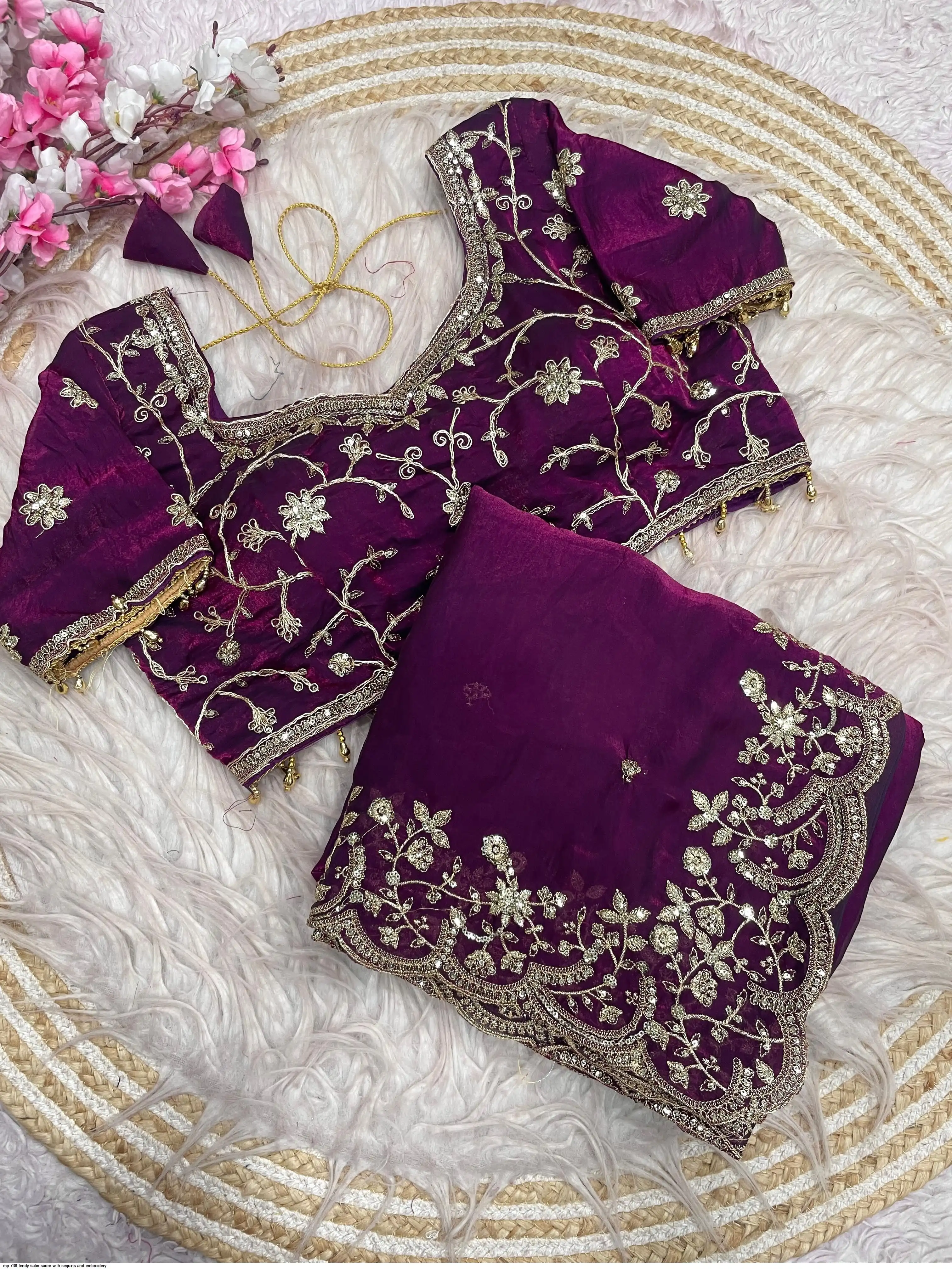 MP 738 FENDY SATIN SAREE WITH SEQUINS AND EMBROIDERY B