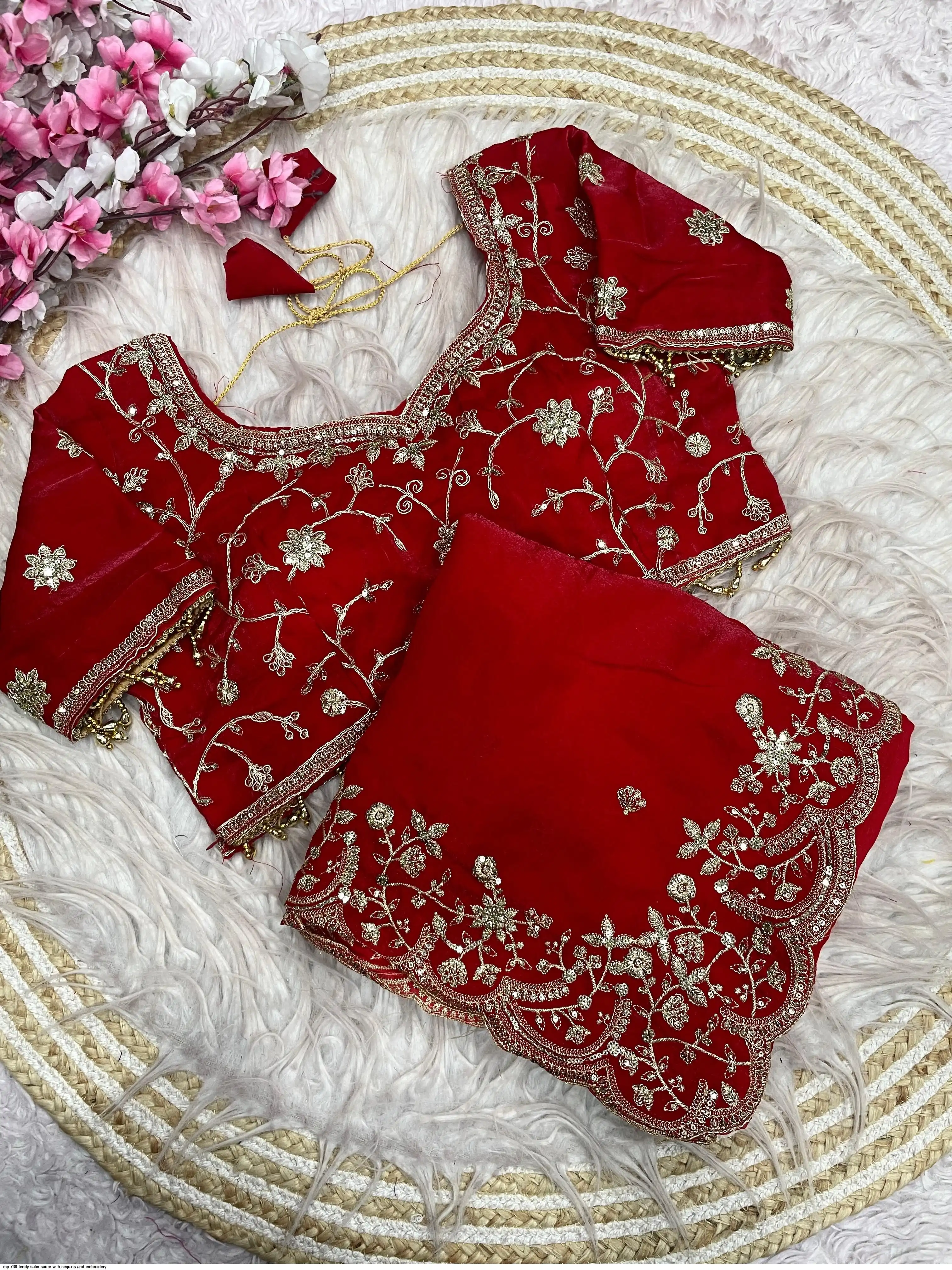 MP 738 FENDY SATIN SAREE WITH SEQUINS AND EMBROIDERY D
