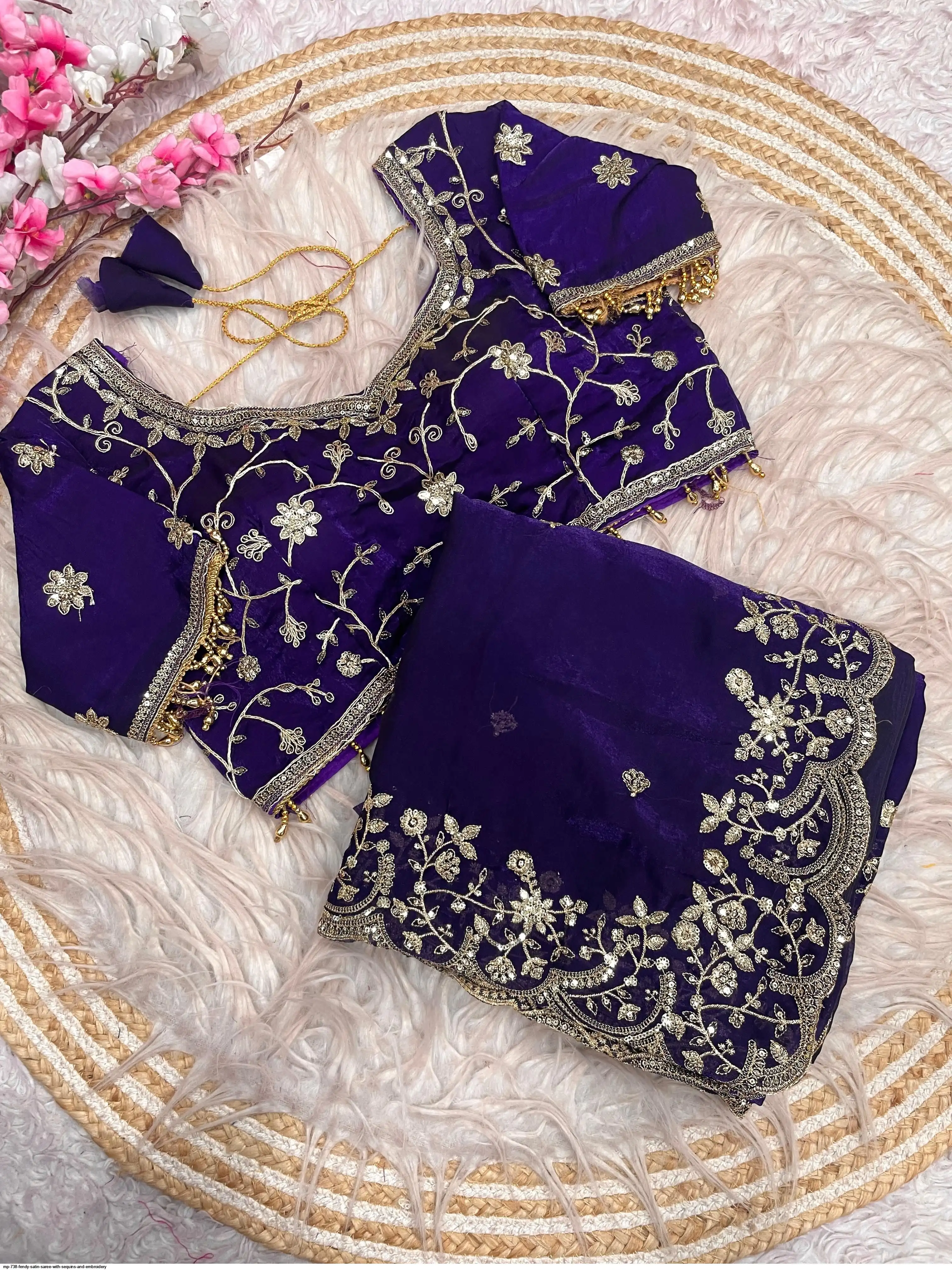 MP 738 FENDY SATIN SAREE WITH SEQUINS AND EMBROIDERY C