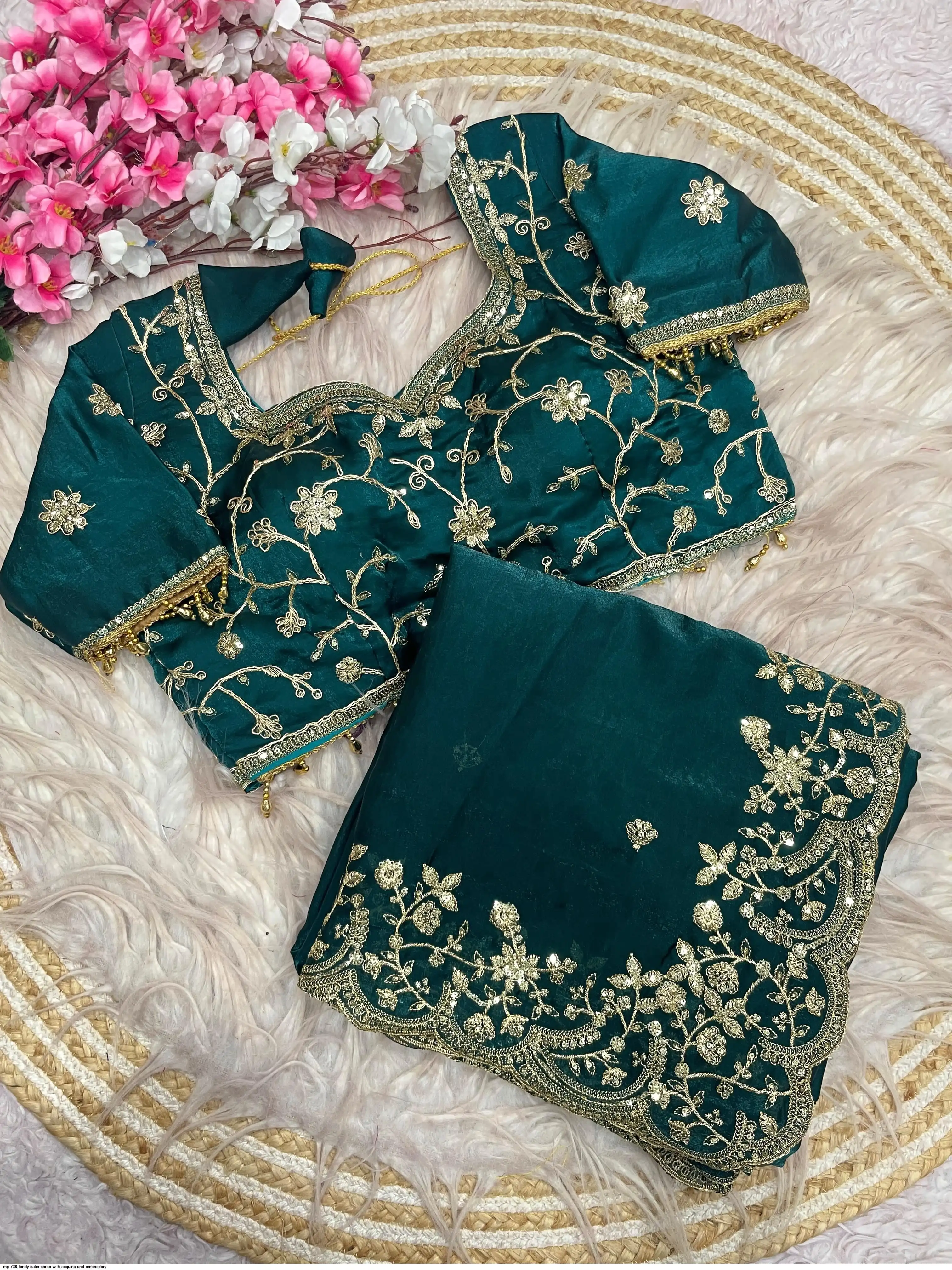 MP 738 FENDY SATIN SAREE WITH SEQUINS AND EMBROIDERY E
