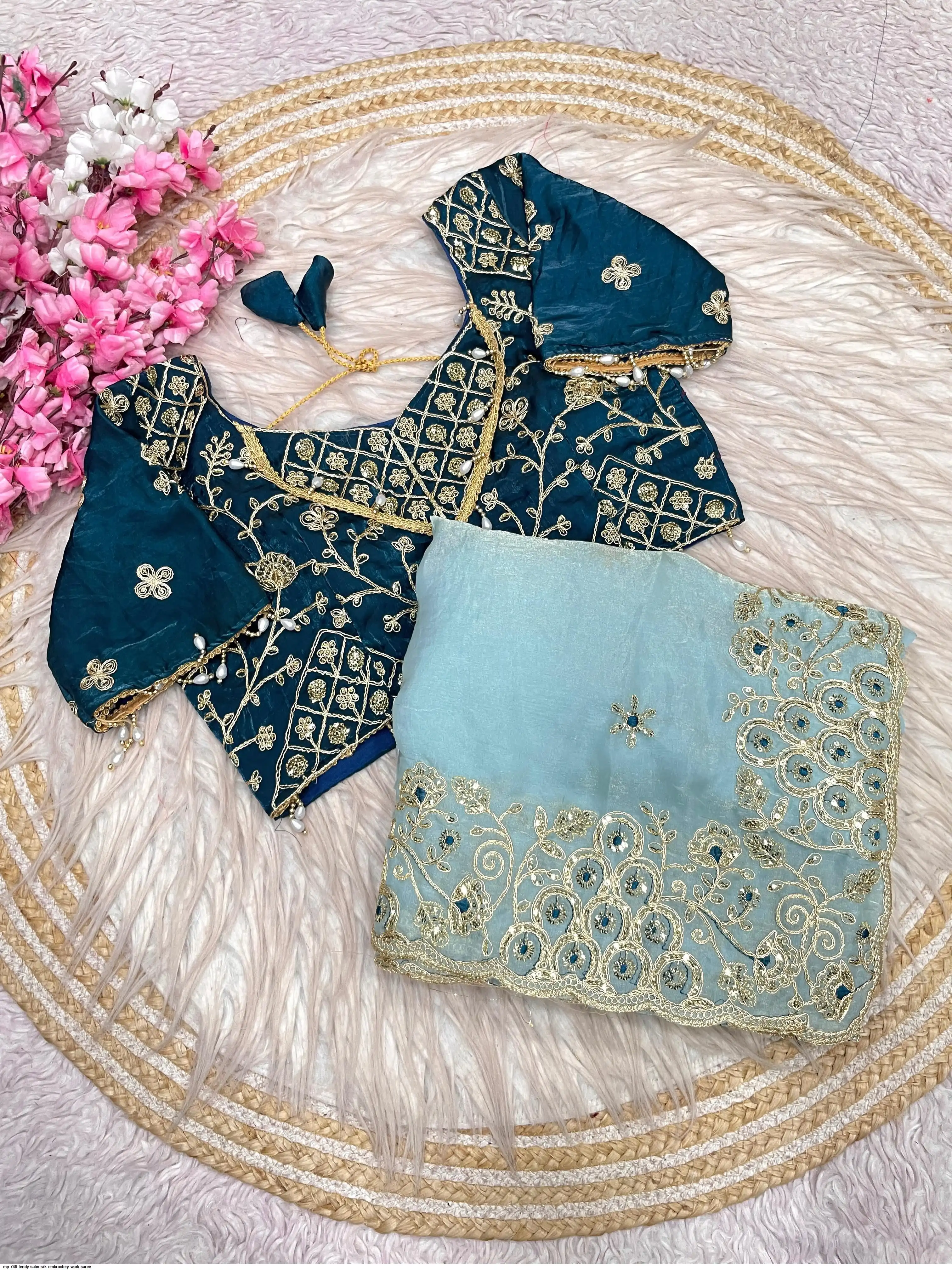 MP 746 FENDY SATIN SILK EMBROIDERY WORK SAREE B