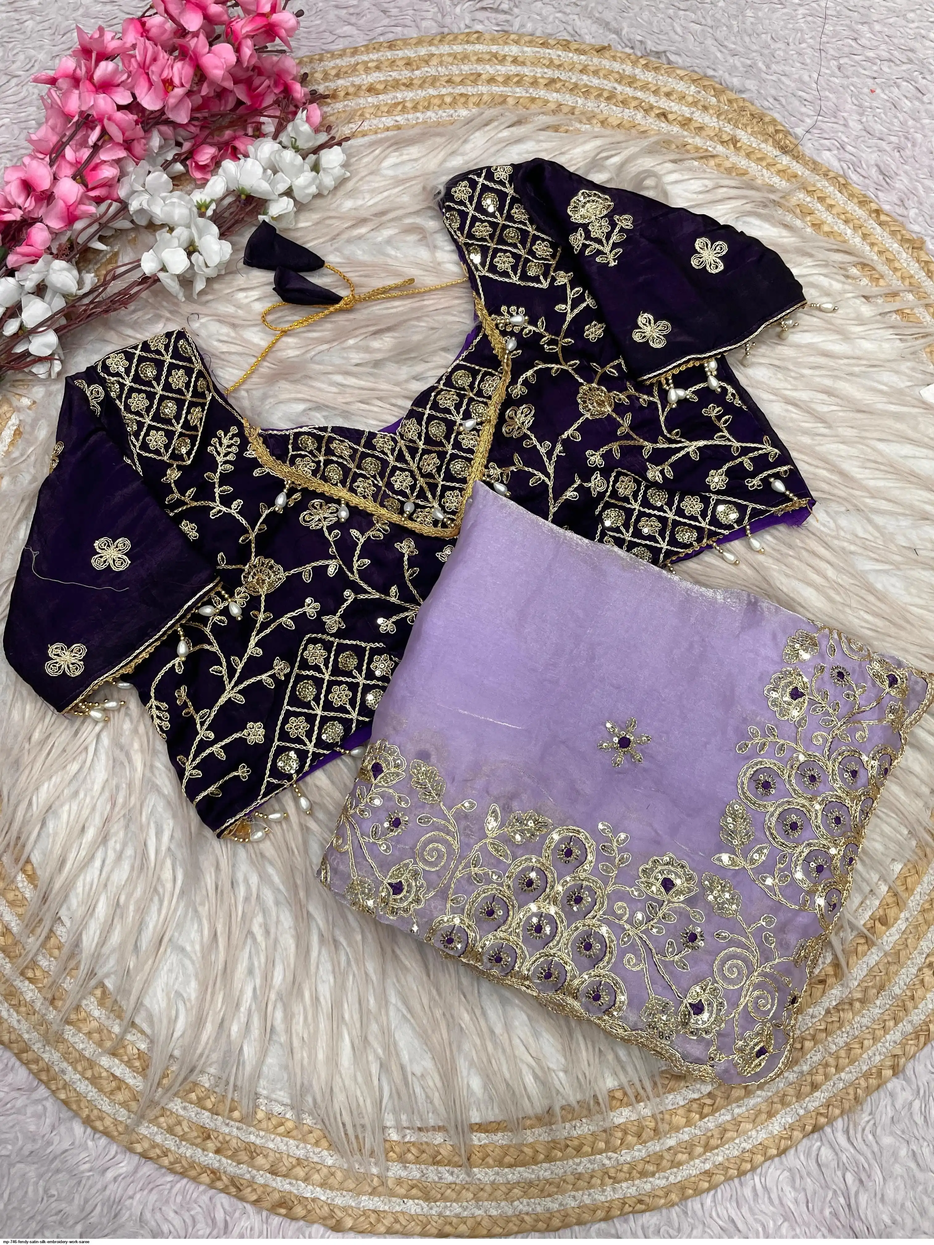 MP 746 FENDY SATIN SILK EMBROIDERY WORK SAREE A