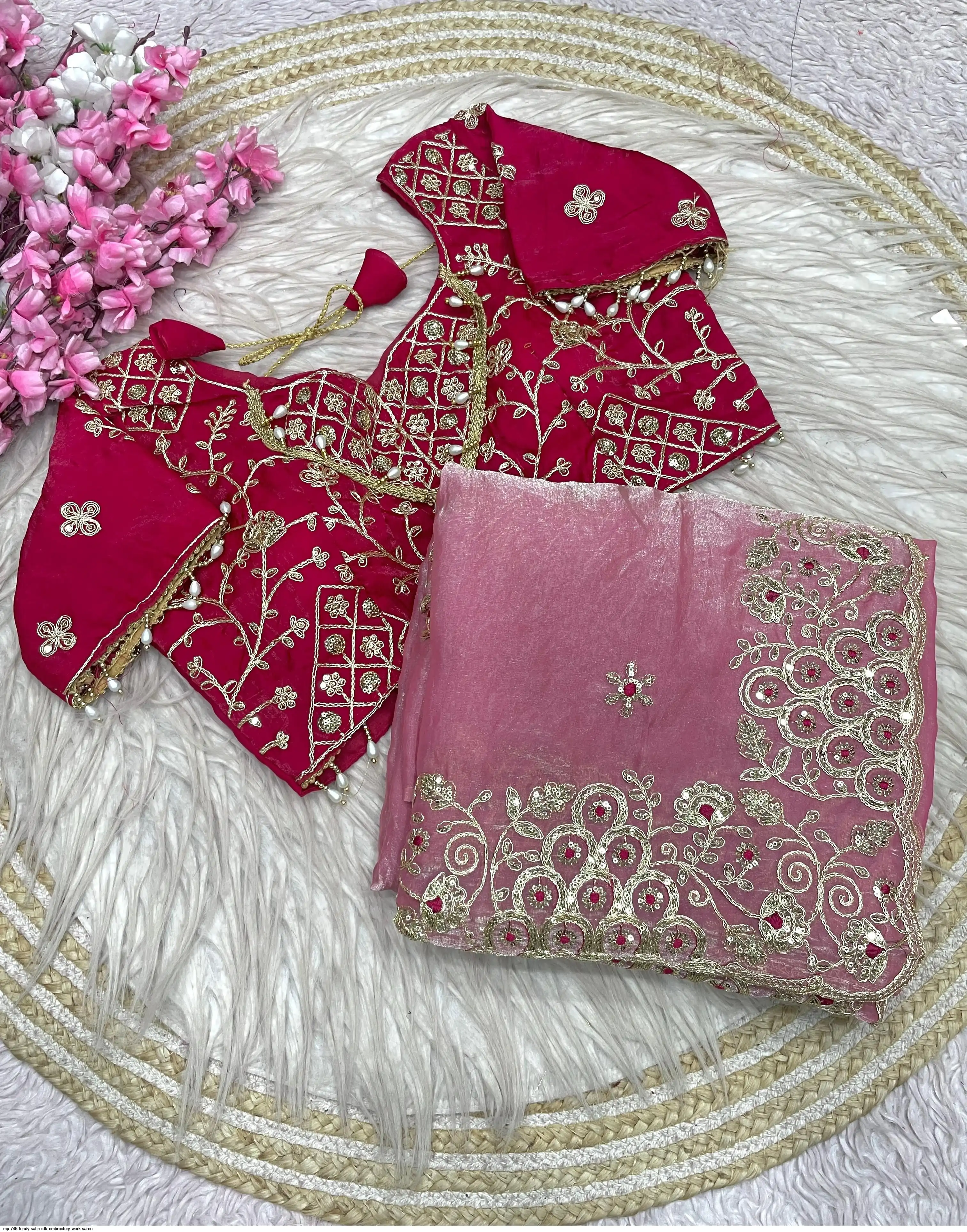 MP 746 FENDY SATIN SILK EMBROIDERY WORK SAREE C