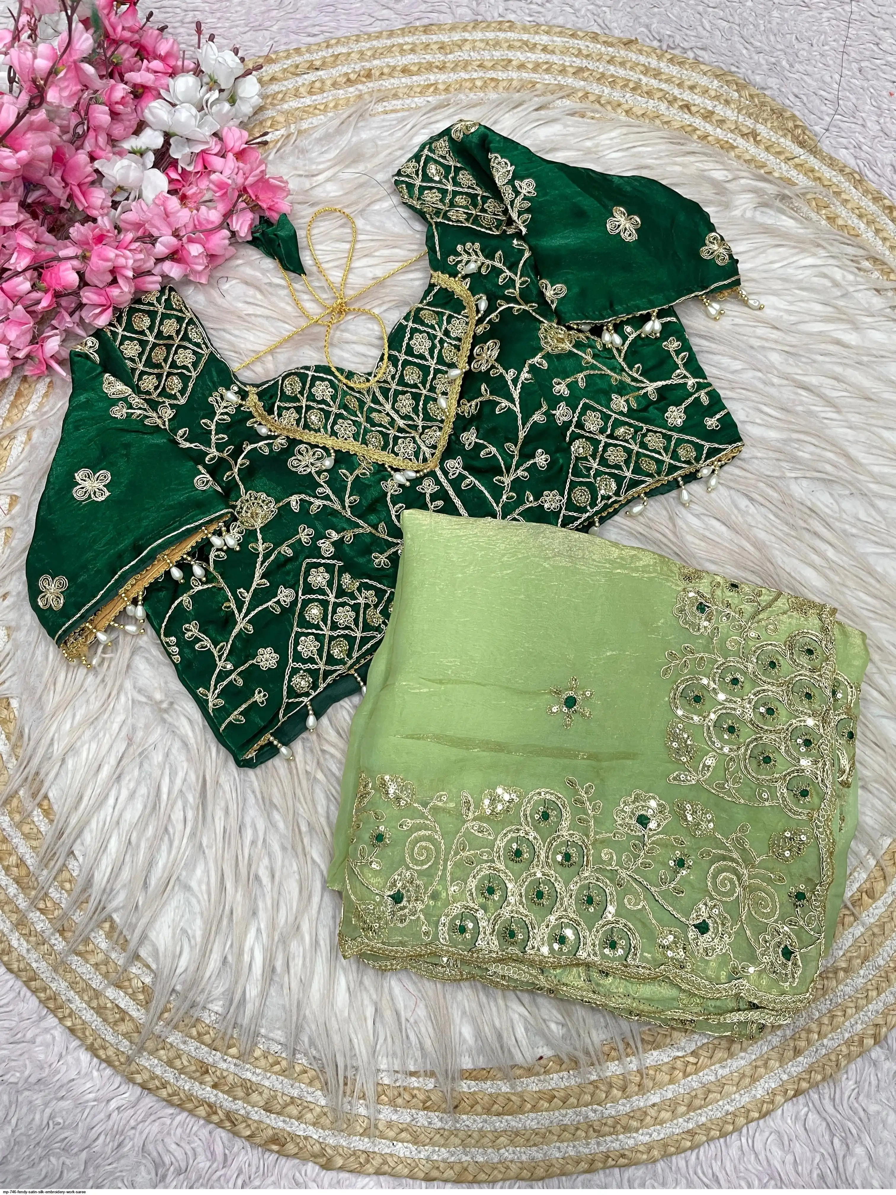 MP 746 FENDY SATIN SILK EMBROIDERY WORK SAREE D