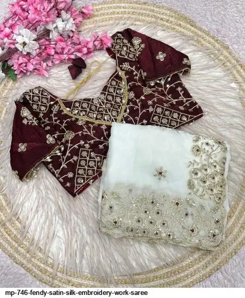 MP 746 FENDY SATIN SILK EMBROIDERY WORK SAREE E