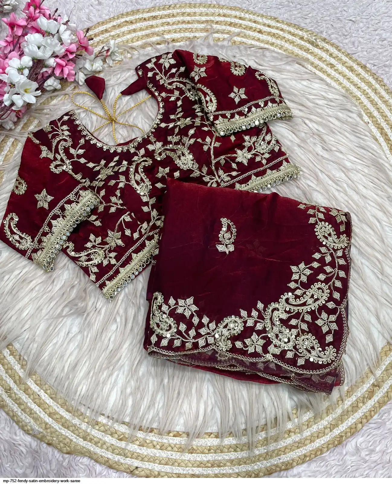 MP 752 FENDY SATIN EMBROIDERY WORK SAREE A