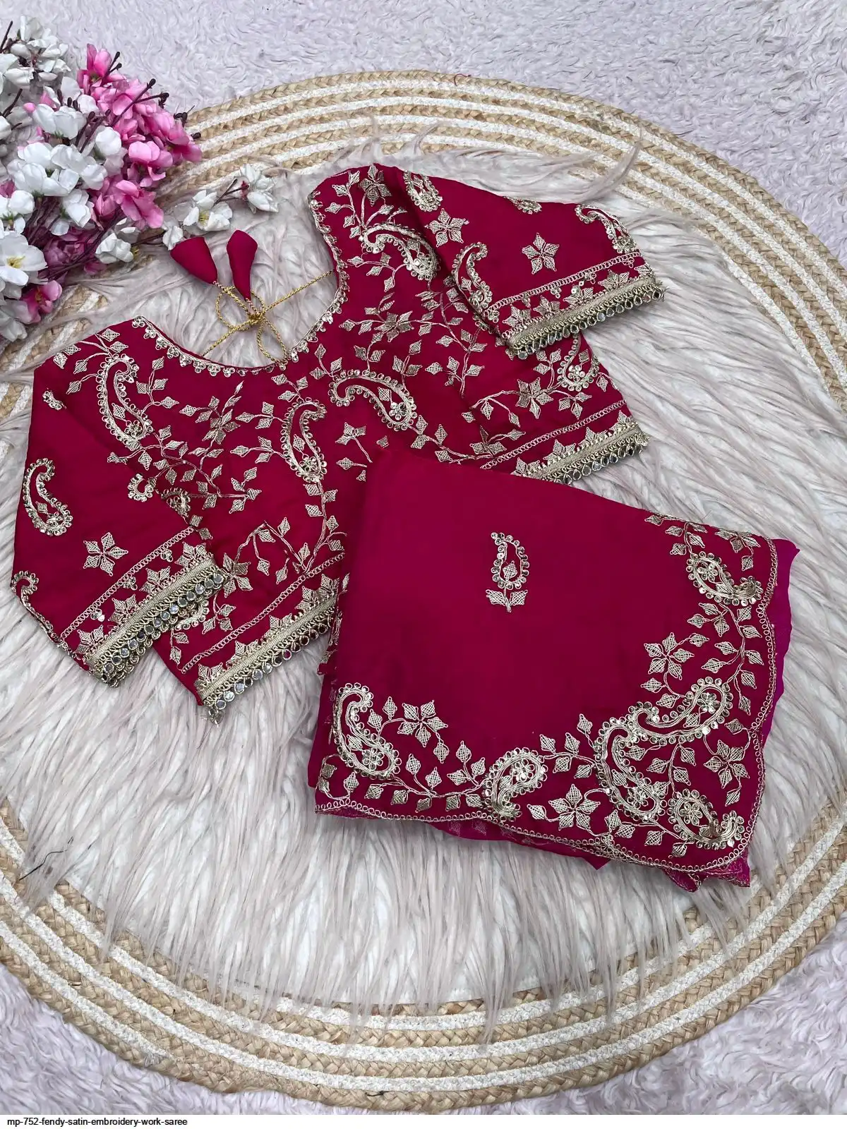 MP 752 FENDY SATIN EMBROIDERY WORK SAREE D