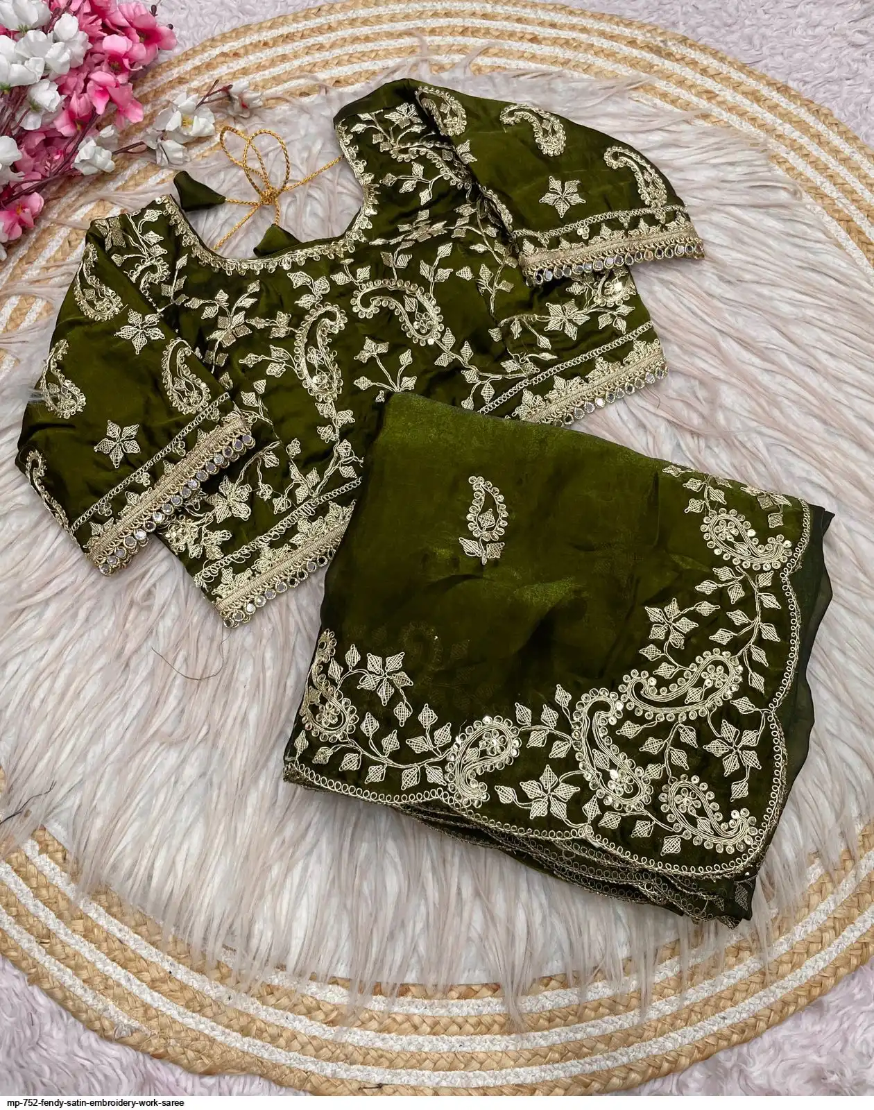 MP 752 FENDY SATIN EMBROIDERY WORK SAREE E