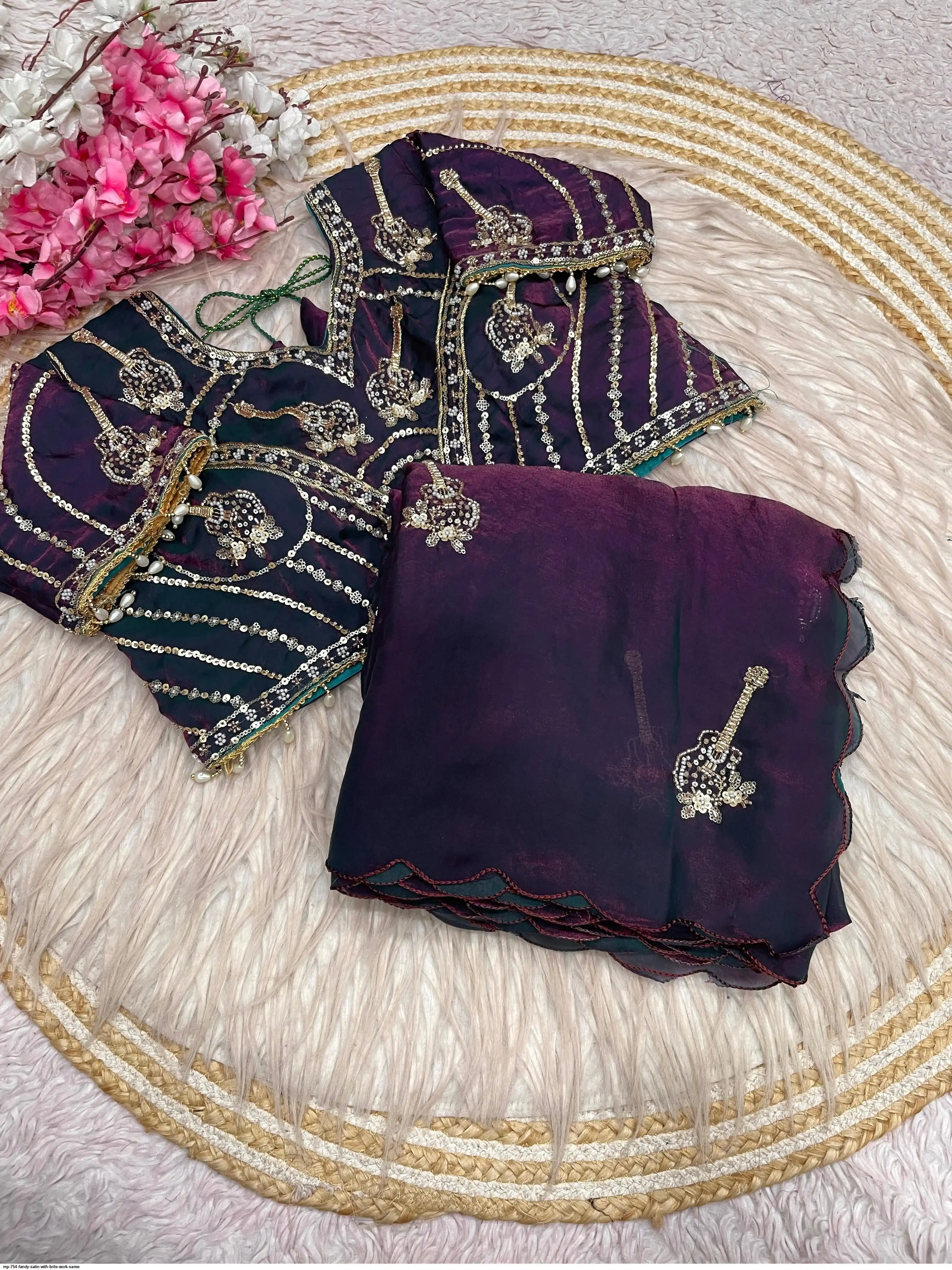 MP 754 FANDY SATIN WITH BRITS WORK SAREE B