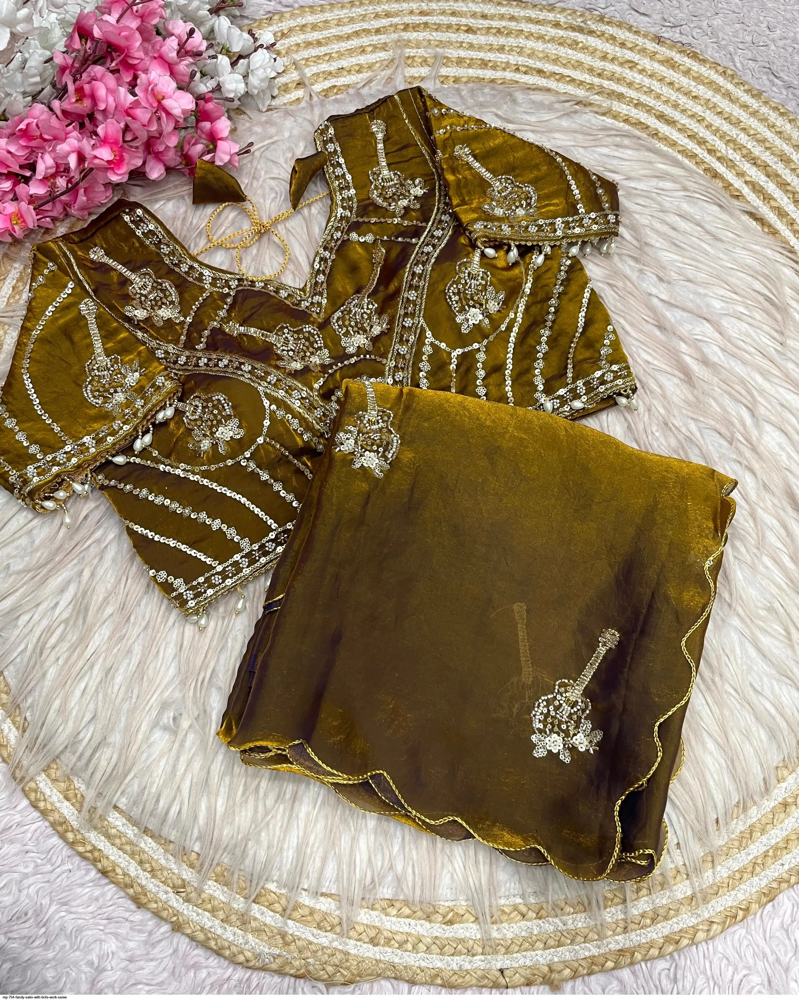 MP 754 FANDY SATIN WITH BRITS WORK SAREE A