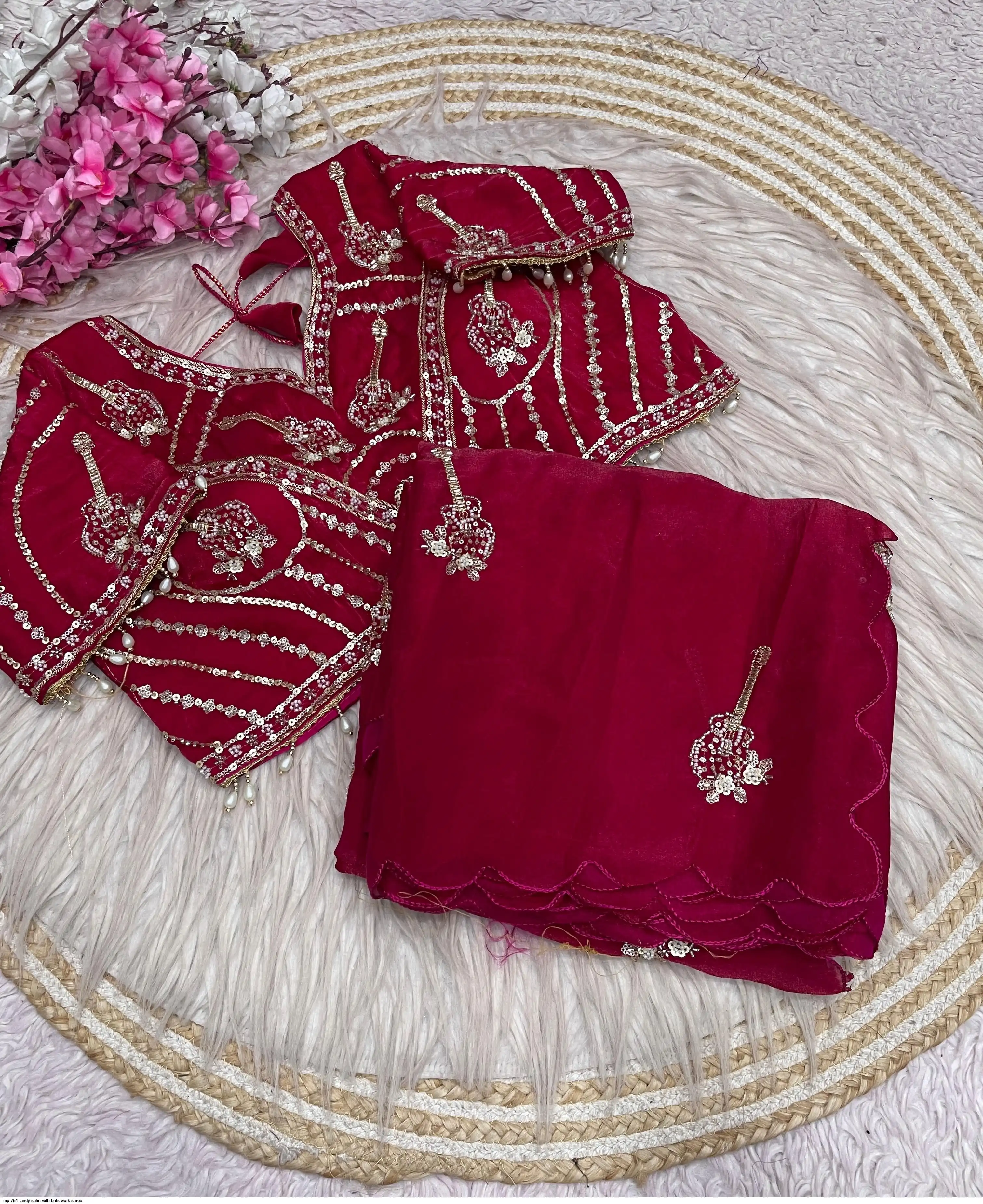MP 754 FANDY SATIN WITH BRITS WORK SAREE C