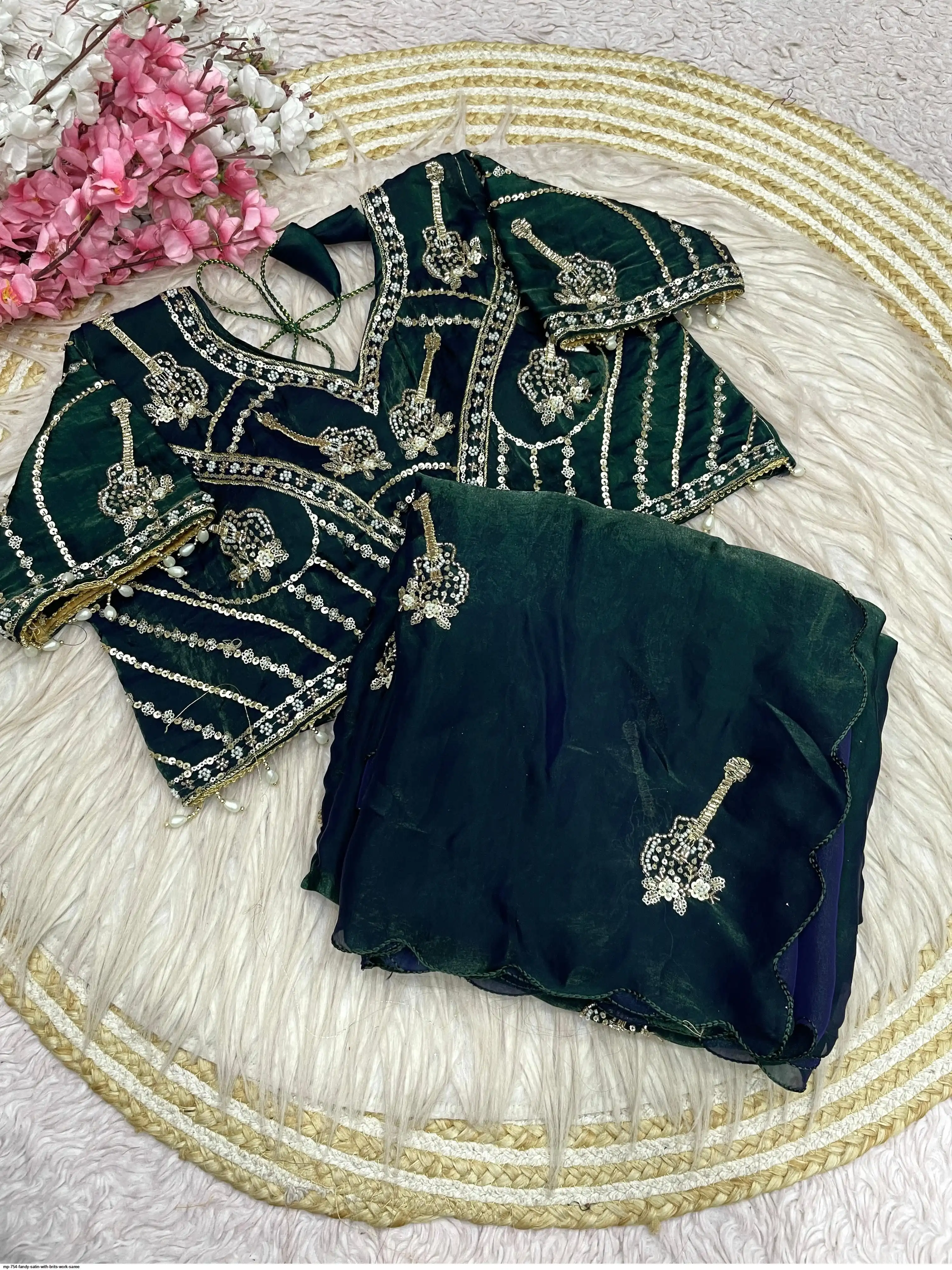 MP 754 FANDY SATIN WITH BRITS WORK SAREE D
