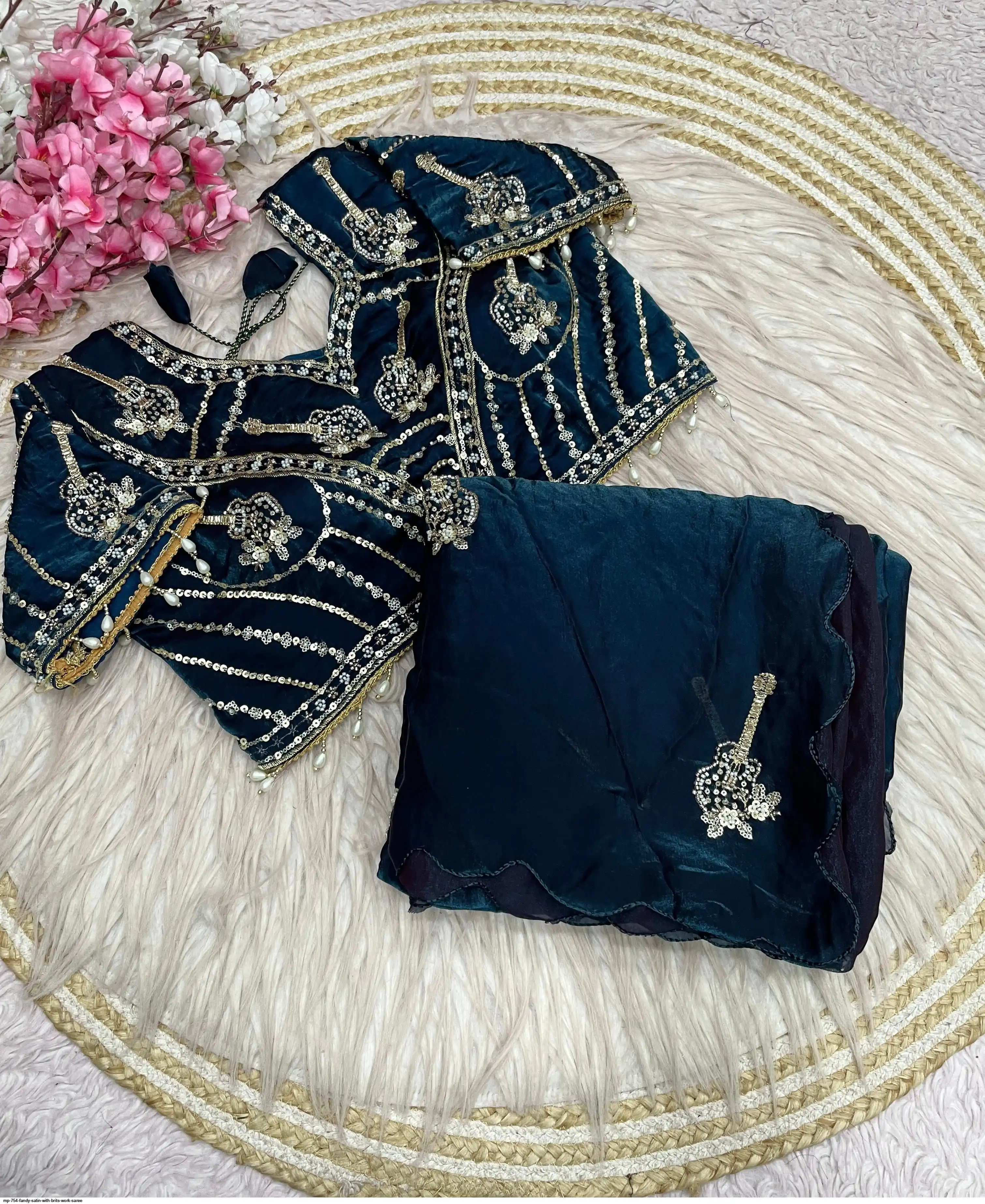 MP 754 FANDY SATIN WITH BRITS WORK SAREE E